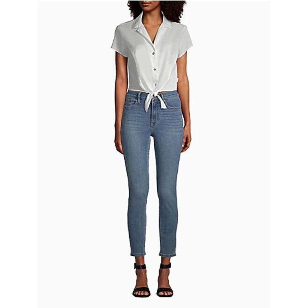 JR598 Calvin Klein Jeans White Cotton Tie-Front Button-Down Shirt Size L